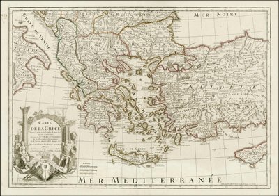 1780-kart - Kart over Hellas tegnet basert på et stort antall gamle og nye memoarer, basert på de til fru Whele og Tournefort av Jean Claude Dezauche