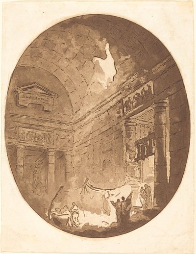 Interiør i en romersk villa av Jean Claude Richard, Abbé de Saint Non after Hubert Robert