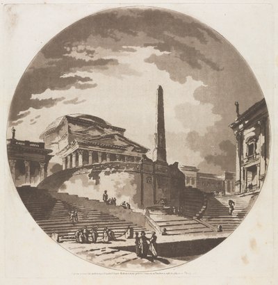 Utsikt over rotunden med trapper på Tiberen, 1766. av Jean Claude Richard de Saint Non