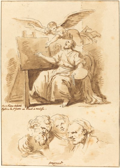 Saint Luke ved hans staffeli og fire uttrykksfulle hoder av Jean Claude Richard de Saint Non after Jean Honoré Fragonard after Andrea Celesti