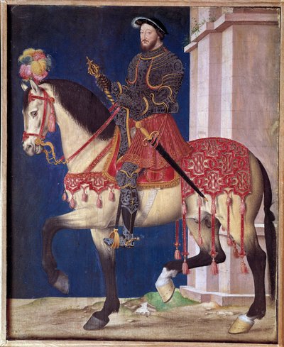 Rytterportrett av Francois I (1494-1547). Maleri av skolen til Jean Clouet (1475/1485-1540) av Jean Clouet