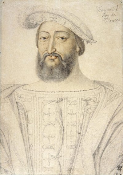 Portrett av Frans I (1494-1547), konge av Frankrike par Clouet, Jean (ca. 1485-1541). Svart kritt og sangvin på papir, størrelse: 31,6x22,5, første halvdel av 1500-tallet, State Hermitage, St. Petersburg av Jean Clouet