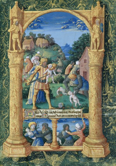 Fru Lat QvI126 f.36 De uskyldiges massakre, fra «Louis d#39;Orleans#39; tidebok» av Jean Colombe