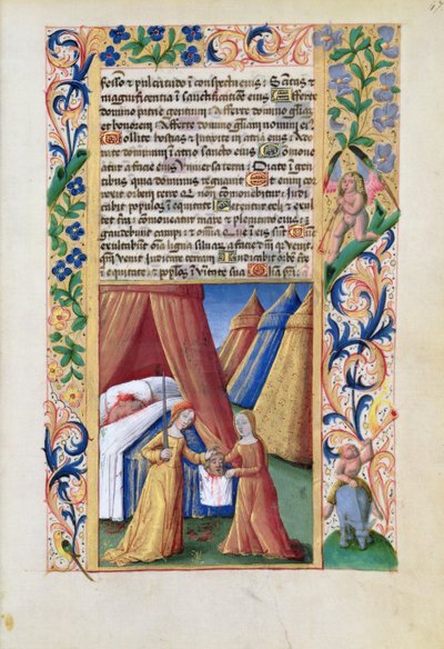 Fru Lat. QvI126 f.47 Judith med Holofernes#39; hode, fra «Louis d#39;Orléans#39; tidebok» av Jean Colombe