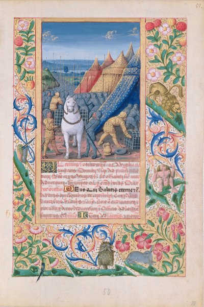 Ms Lat. QvI126 f.52 Assyrere som forlater leiren sin i panikk, fra 'Time Book of Hours of Louis d'Orleans', 1469 av Jean Colombe