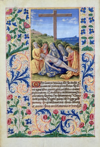 Ms Lat. Q.v.I.126 f.91v The Lamentation, fra Time Book of Hours of Louis dOrleans, 1469 av Jean Colombe