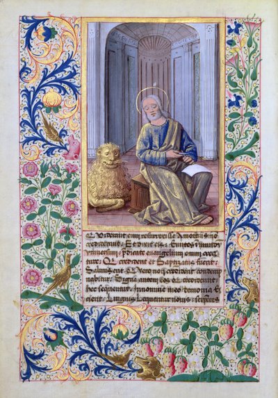 Ms Lat. Q.v.I.126 f.98v St. Mark, fra Book of Hours of Louis dOrleans, 1469 av Jean Colombe