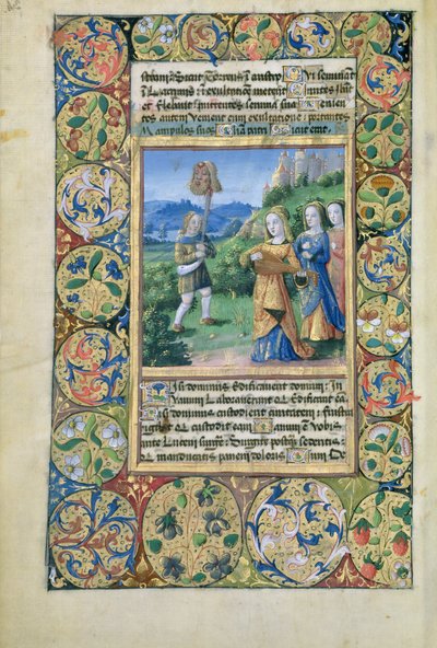 Ms. Lat. QvI126 fol.34v David med Goliat-hodet, fra «Louis d#39;Orleans#39; tidebok» av Jean Colombe