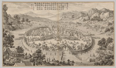 Khan fra Bada Shan presenterer hyllest: fra Battle Scenes of the Quelling of Rebellions, ca. 1765-177 av Jean Damascene Sallusti
