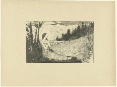 Saint Agnes sitter på stein i landskapet Sainte-Agnes L