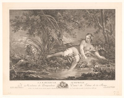 Kikket på baderen ved en dam La baigneuse overraskelse (tittel på objekt) av Jean Daullé