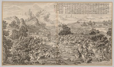 Seier ved Heluo Heshi: fra Battle Scenes of the Quelling of Rebellions..., ca. 1765-1774. av Jean Denis Attiret