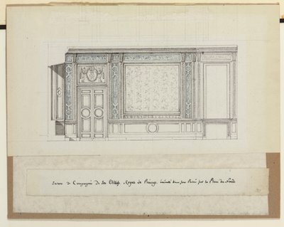 Design for veggdekorasjoner for Salon de Compagnie (blyant, penn og blekk og vask på papir) av Jean Desmosthene (attr. to) Dugourc