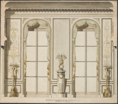 Arkitektonisk prosjekt for Grande Galerie på Hotel de Madame de Mazarin i Paris (penn og blekk og w/c på papir) av Jean Desmosthene Dugourc
