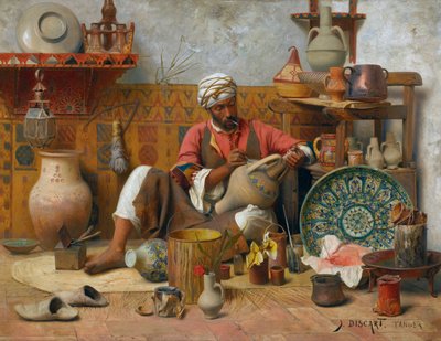 Et keramikkstudio, Tanger - Jean Discart (1856-1944). Olje på tre Dimensjon : 35&545,5 cm Private Collection av Jean Discart