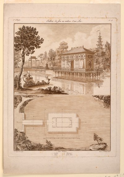 Design for en kinesisk paviljong i en innsjø av Jean Démosthène Dugourc