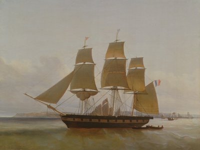 Tre mastet båt, i havnen i Le Havre, 1846 av Jean Dominique Drouin
