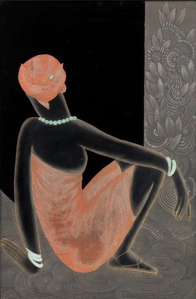 Afrikansk kvinne, 1928-30 (lakkert tre, oksidert kobber) av Jean Dunand