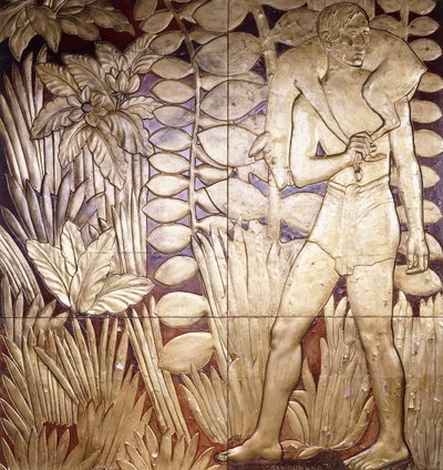 Fire lakkerte og forgylte trepaneler fra "La Chase", ca. 1935-1949 av Jean Dunand
