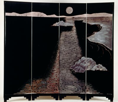Light of moon (Claire De Lune), skjerm med fire paneler, 20. (lakkert sølv) av Jean Dunand