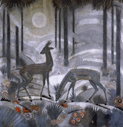 Two Deer in a Forest, ca. 1929 (lakkert trepanel) av Jean Dunand