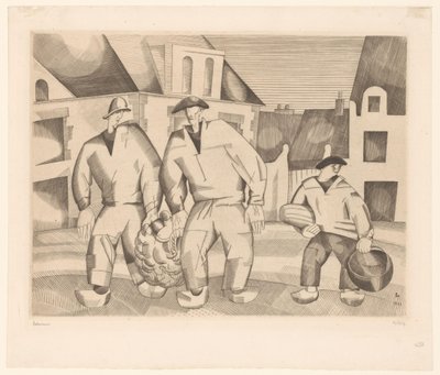 Tre sjømenn i en gate Les trois marins av Jean Emile Laboureur (signed by artist)