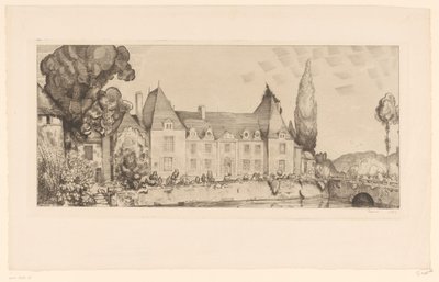 Utsikt over et slott på vannet Vue du château de Villaines av Jean Emile Laboureur (signed by artist)