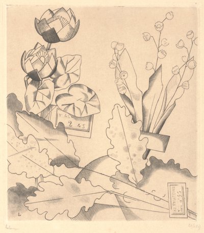 Künstliche Blumen: Seerosen und Maiglöckchen von Jean Emile Laboureur