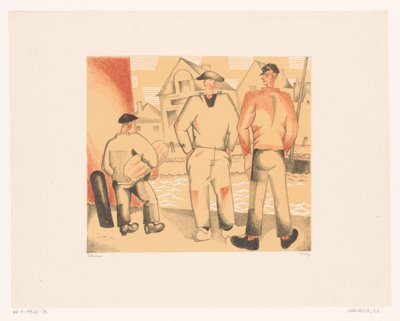 Drei Fischer am Kai von Jean-Emile Laboureur