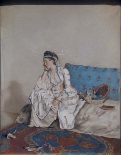 Nachdenkliche Dame auf einem Sofa von Jean-Étienne Liotard