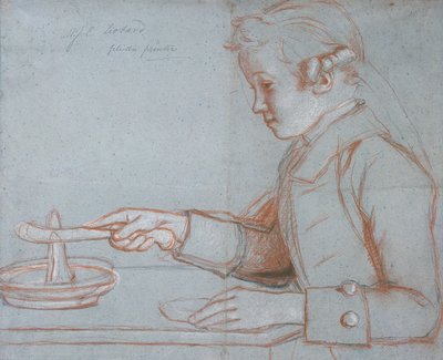 Jean Etienne Liotard, kunstnerens sønn til frokost, ca. 1770 (rødt, svart og hvitt kritt på blått papir) av Jean Étienne Liotard