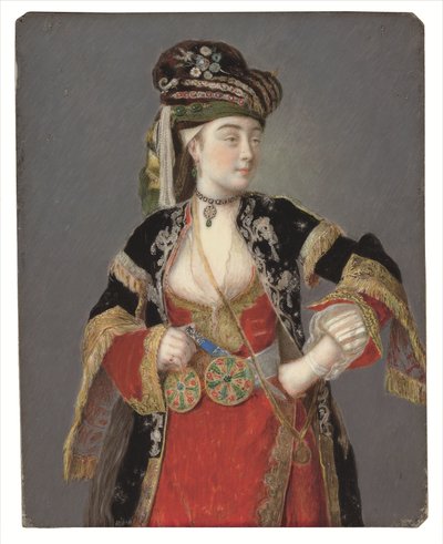 Antatt portrett av Laura Tarsi i tyrkisk kjole av Jean Étienne Liotard