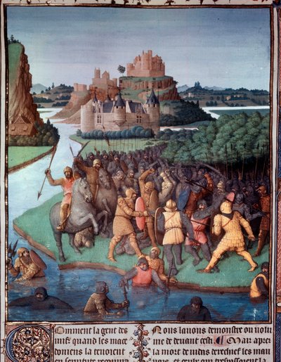 Slaget mellom jøder og makedonere Miniatyr hentet fra "The Book of Ancient Jewish"" (Judaic Antiquities) av Jean Fouquet (1420-1481) 1400-tallets Paris, B.N. av Jean Fouquet