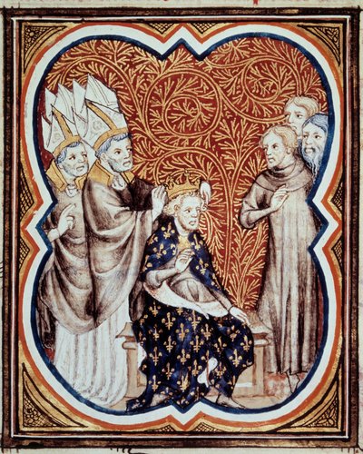 Le corre du roi Louis VI dit le Gros (1081-1137) Miniatyr hentet fra "Les grandes chronicles de France"" av Jean Fouquet (1420-1481) 1400-tallets Paris, B.N. av Jean Fouquet