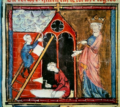 Louis vi le gros (1081 - 1137) overvåket byggingen av en bygning. Miniatyr i "" Grandes chroniques de france "" av Jean Fouquet (1420-1481) av Jean Fouquet