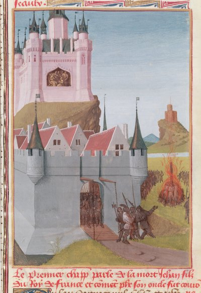 Ms Fr 6465 fol.327 Philip Vs regjeringstid (ca. 1294–1322) «Den høye» fra nevøen hans, Jean Is, død i 1316, fra Grandes Chroniques de France (vellum) av Jean Fouquet