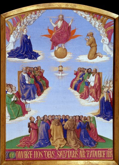 Pentecote: Den Hellige Ånds himmelfart. Miniatyr hentet fra "" The Book of Hours of Etienne Chevalier"" av Jean Fouquet (1420-1477/1481) av Jean Fouquet