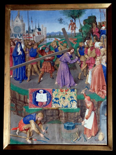 Portage de croix Miniature hentet fra "" The Book of Hours of Etienne Chevalier"" av Jean Fouquet (1420-1477/1481) av Jean Fouquet