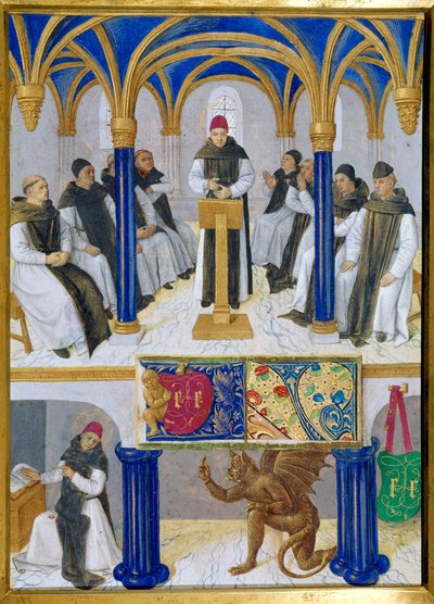 Representasjon av Saint Bernard av Clairvaux (San Bernardo di Chiaravalle) (1090-1153) lærer og telt av djevelen Miniatyr hentet fra "The Book of Hours of Etienne Chevalier" av Jean Fouquet (1420-1477/1481) av Jean Fouquet