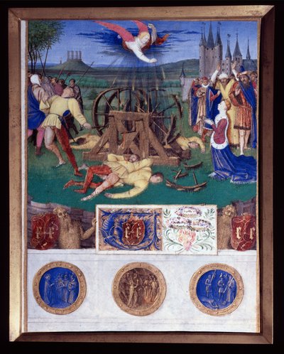 Martyrdøden til Katarina av Alexandria Miniatyr hentet fra "The Book of Hours of Etienne Chevalier" av Jean Fouquet (1420-1477/1481) av Jean Fouquet