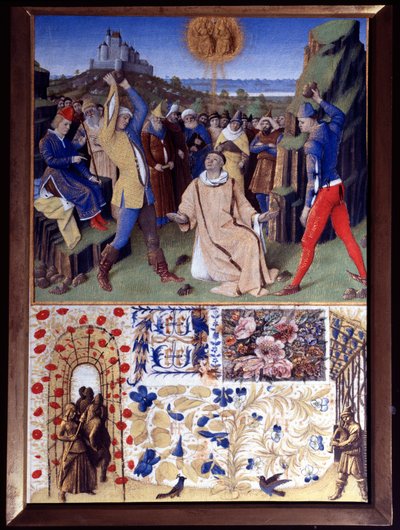St. Stephens martyrdød ved steining av miniatyr hentet fra "The Book of Hours of Etienne Chevalier" av Jean Fouquet (1420-1477/1481) av Jean Fouquet