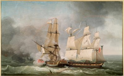 Kamp mellom den franske korvetten La Bayonnaise (..) av Jean Francois Hue