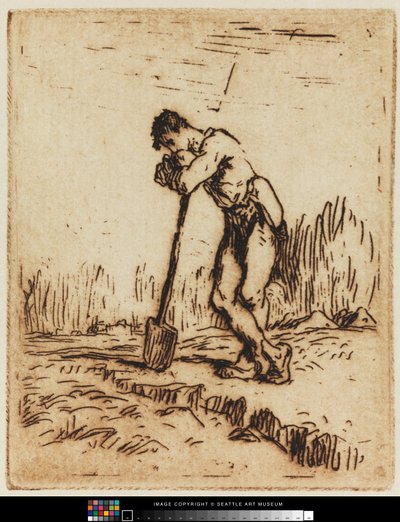 Mann som lener seg på spaden av Jean Francois I Millet