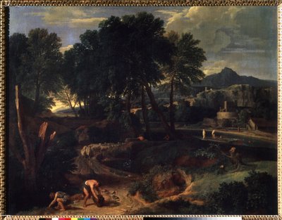 ""Landskap med en saueflokk på veien"" (Landskap med en saueflokk på veien) Maleri av Jean Francois Millet The Elder (1642-1679) Pushkin-museet fra 1600-tallet, Moskva av Jean Francois I Millet