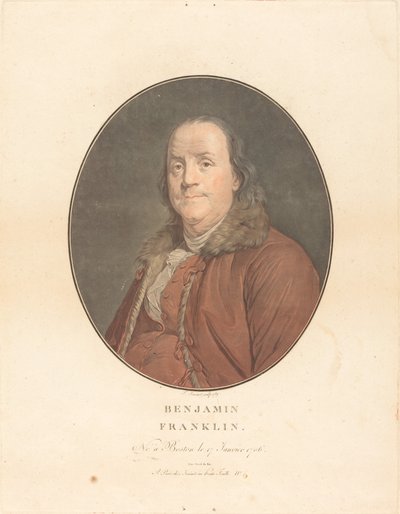 Benjamin Franklin, 1789. Skapere: Jean Francois Janinet, Joseph Siffred Duplessis. av Jean Francois Janinet, Joseph Siffred Duplessis