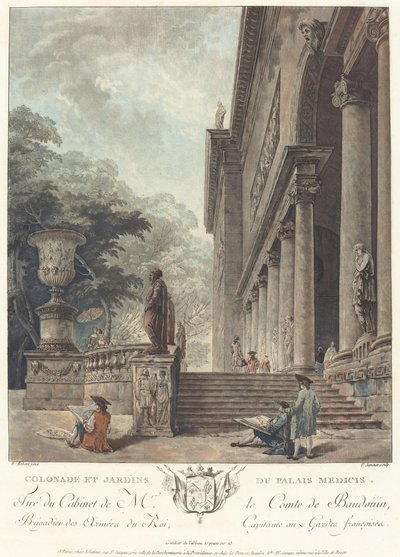 Kolonnaden og hagene til Medici-palasset, ca. 1776 av Jean Francois Janinet