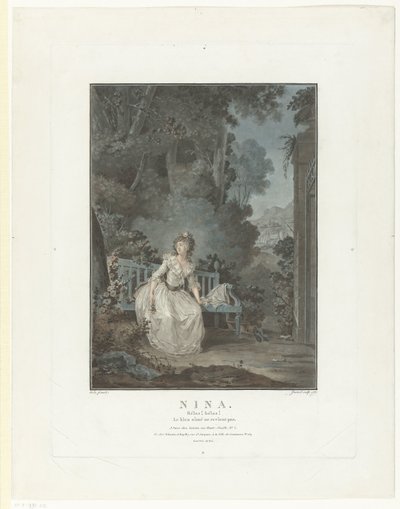 Portrett av Madame Dugazon Nina. Akk! Akk! Den elskede kommer ikke tilbake (tittel på objekt) av Jean Francois Janinet