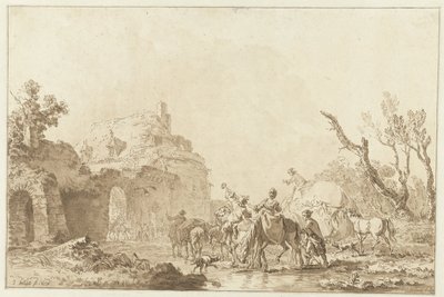 Reisende ved en port lønn av Jean Francois Janinet