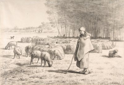 En gjeterinne med flokken sin av Jean Francois Millet