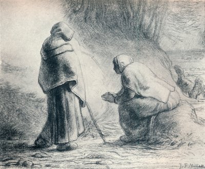 Bergeres Se Chauffant, Shepherds at a Fire, 1800-tallet av Jean Francois Millet
